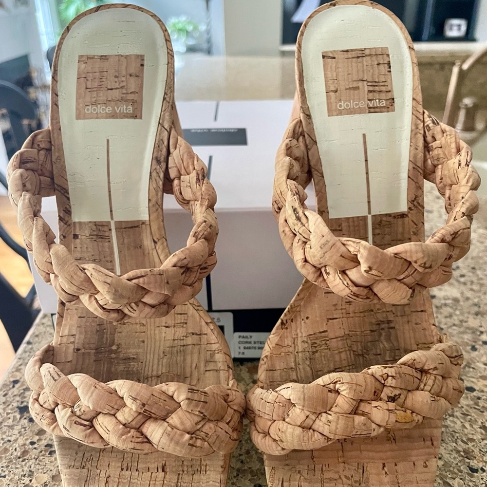 Dolce Vita Tan Braided Cork Platform Sandals
